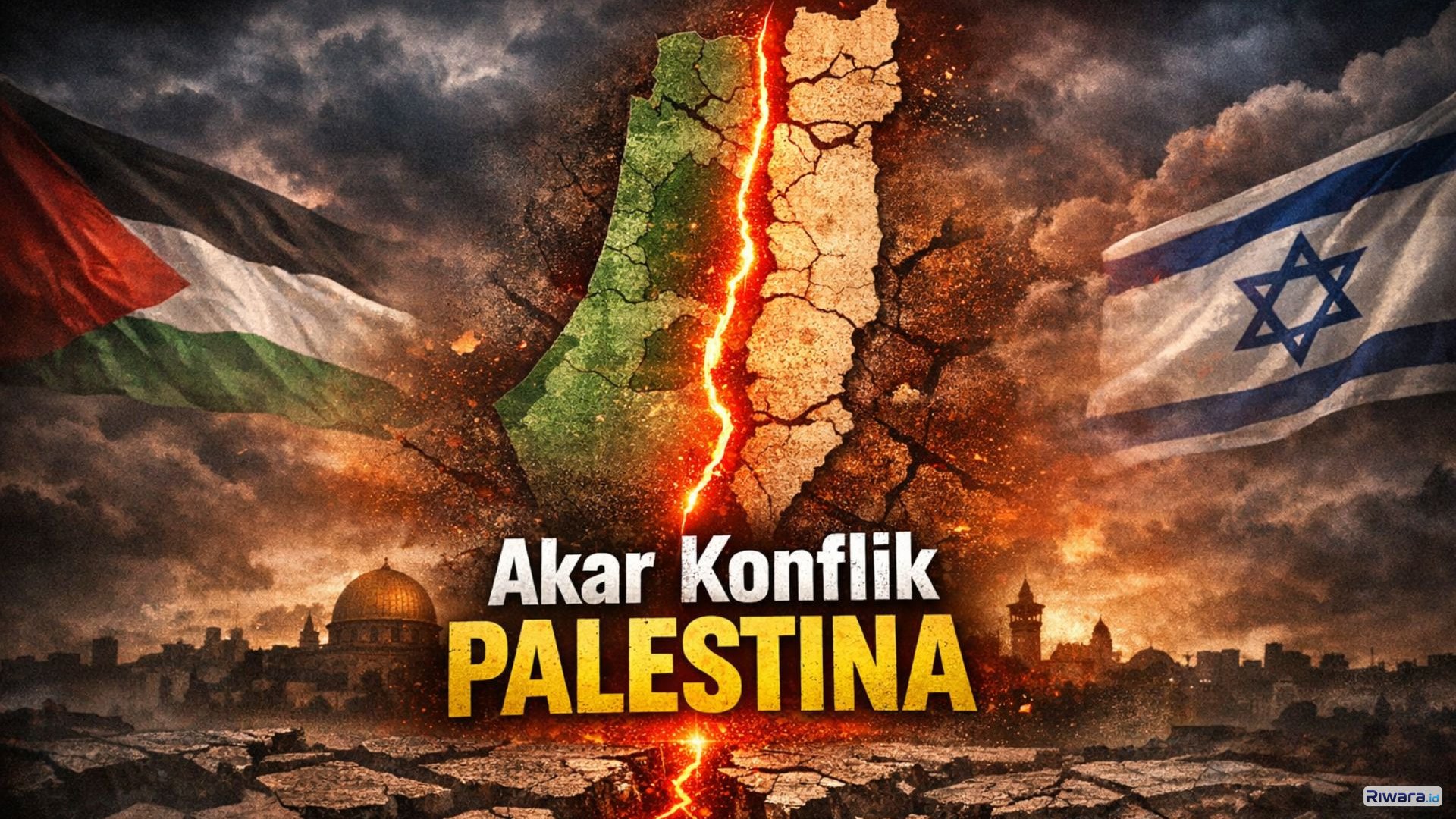Ilustrasi peta Palestina dan Israel yang menggambarkan akar sejarah konflik di Timur Tengah sejak awal abad ke-20.